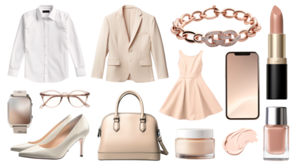 Beige women's workwear png element set, transparent background