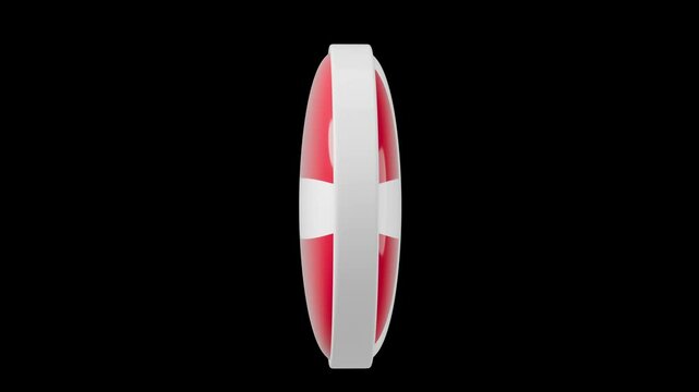 Denmark, danish Circle flag icon simple looped animation. Transparent backgound. 3d rendered movie with alpha channel. Round shape. 	