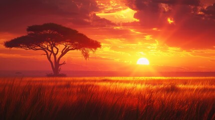 African Sunset With Silhouetted Tree