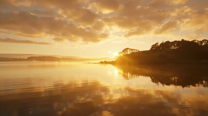 Obraz premium Golden Sunrise Over a Tranquil Lake
