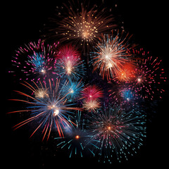 Fototapeta premium DIfferent colros and types of fireworks in the sky background