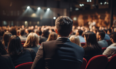 Fototapeta premium Audience in conference hall from behind