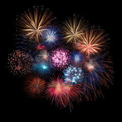 Fototapeta premium DIfferent colros and types of fireworks in the sky background
