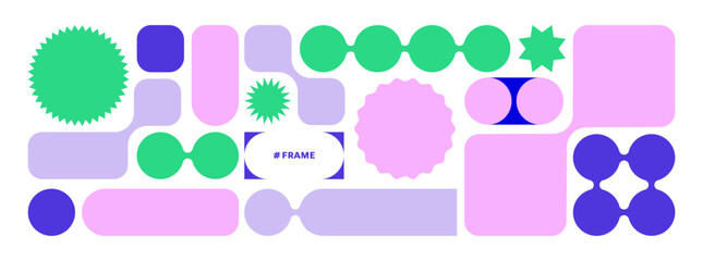 Y2K Abstract futuristic shapes. Geometry simple Design elements, bento design. Label pack. Trendy Web frame set, blocks, grid concept. web layout. Ui UX template. Web comics grids, smooth connection