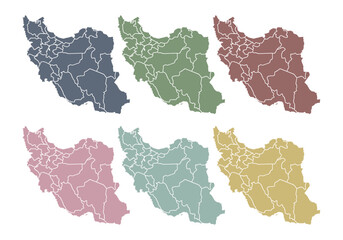 Mapa de Irán azul, verde, rojo, rosa y amarillo