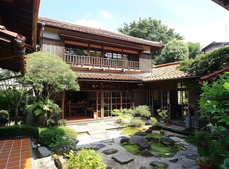 Obraz premium Courtyard of a traditional Japanese house