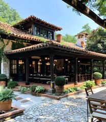 Obraz premium Beautiful Spanish Colonial House With Courtyard