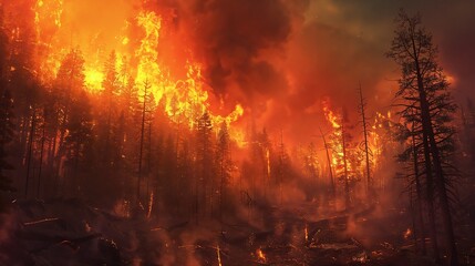 fire in the forest with smoke