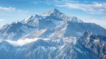 Obraz premium A mountain range with snow-capped peaks, representing achievement and the heights one can reach.