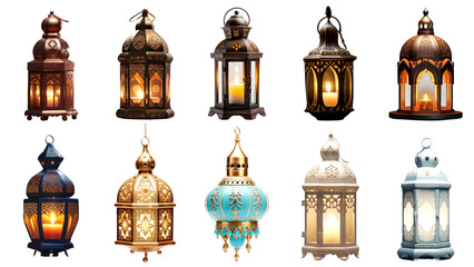 Obraz premium Arabic lantern png element set, transparent background