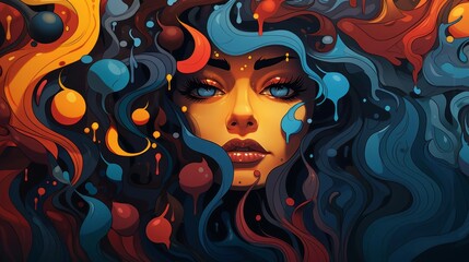 colorful dark swirls representing abstract sorrow flat design front view somber theme cartoon drawing Splitcomplementary color scheme