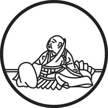 seated monk in circle, line art clip art preview