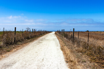 Hiking road in the Cowell Ranch State Beach countryside in a very dry summer.