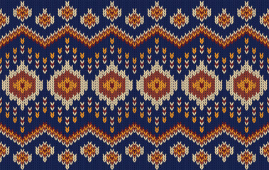 Knitted pattern seamless fabric blue color tone. traditional knitted pattern vector ethnic style. Designed for background ,wallpaper ,carpet ,clothing ,knitted pattern ,fabric ,pixel art ,textile