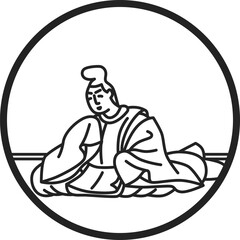 線画円形シンプル百人一首　源俊頼朝臣