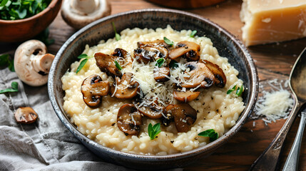 a bowl of riso with mushrooms ,generative ai