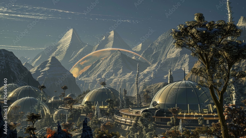 Wall mural Space colonies may one day become humanity's new home, offering refuge from the challenges of life on Earth.