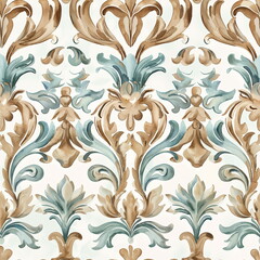 Venetian pattern in Seafoam, light brown, and ivory, watercolour style, seamless pattern, vintage, interior tile ornament, textile, wrapping paper, clothes, print, floor, kitchen, bathroom, decor