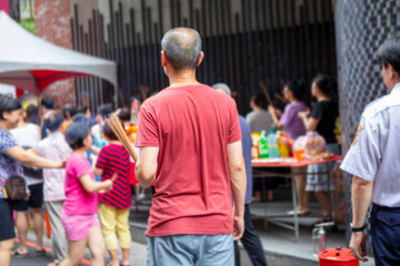 China, religion, Chinese ghost festival, believers, burn incense and pray