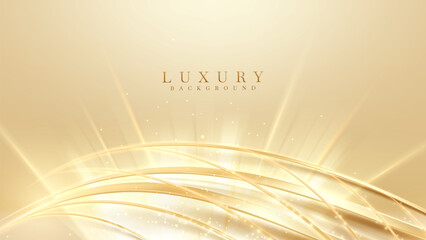 The luxurious background features ornate golden curves adorned with sparkling beams of light.