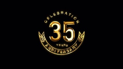 35th Golden Anniversary Celebration. Happy 35 Years Anniversary Animation in Gold Color on the Transparent Background, Alpha Channel. Great for greetings, celebrations, events, and gifts.