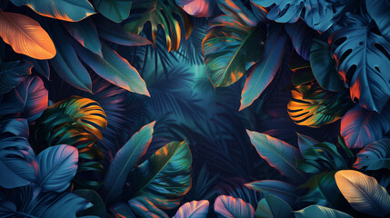 Tropical background with neon leaves