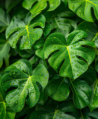 Fototapeta premium Deep green monstera leaves