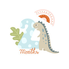 Two month Baby milestone card for newborn with a cute dino