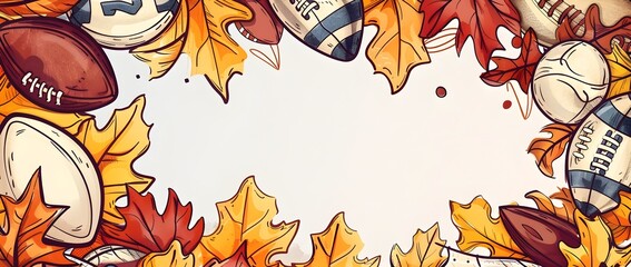 Autumnal Sports Gear Doodle Border with Blank Space for Overlay