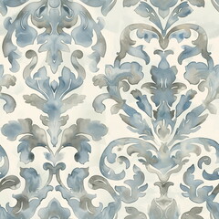 Venetian pattern in Pale blue, cream, and soft gray, watercolour style, seamless pattern, vintage, interior tile ornament, textile, wrapping paper, clothes, print, floor, kitchen, bathroom, decor