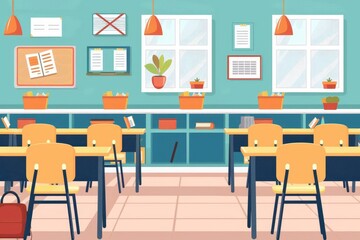 Back to school, exam review session in classroom, flat design illustration