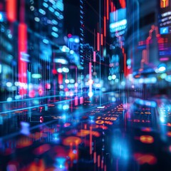 Abstract depiction of business investment, blending technology and digital design elements with dynamic motion, data visualization, and a futuristic aesthetic.