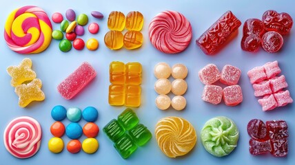 Colorful Assortment of Sweet Treats A Delightful Mix of Lollipops, Gummies, and Candies