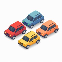 Group of Simple Vector Car Icons with Central Items for Website Design on White Background