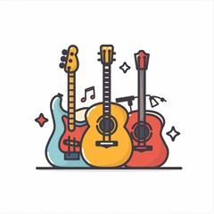Naklejka premium Musical Harmony: Group of Simple Vector Guitar Icons on White Background