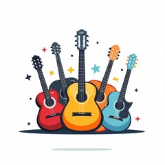 Fototapeta premium Musical Harmony - Vector Icon Illustration of Group of Guitars Centered on White Background