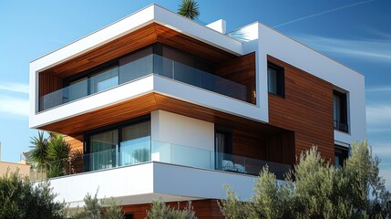 Close up of big modern house, with balcony