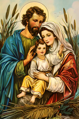 Representation of the Holy Family with baby Jesus. AI generative. © Dar1930