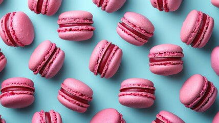 Obraz premium Pink Macarons Pattern On Blue Background