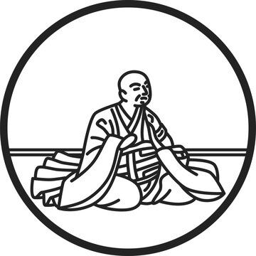 seated monk black and white circle clip art preview