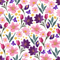 Floral Seamless Pattern. Vector Botanical Wallpaper with Garden and Wild Flowers Ornament. Seamless Floral Texture for Trendy Print Design, Wall Paintings and Wallpapers. Garden Flowers Background