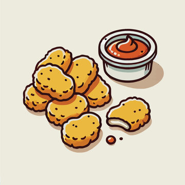 chicken nuggets with sauce cartoon style clip art preview