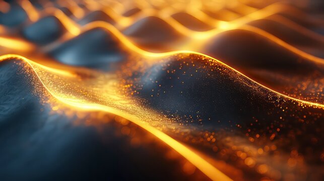 Golden tones create a sophisticated financial vector background with a minimalistic, dark theme, featuring textured waves and abstract patterns for a clean, modern look.