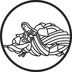線画円形シンプル百人一首　皇嘉門院別当