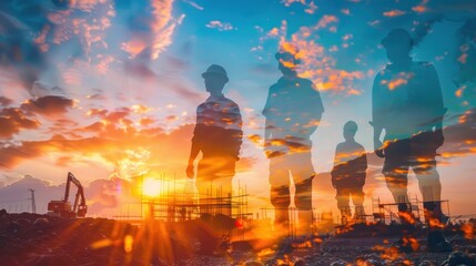 Civil engineers on a road construction supervision team actively overseeing and managing the construction of a new road.