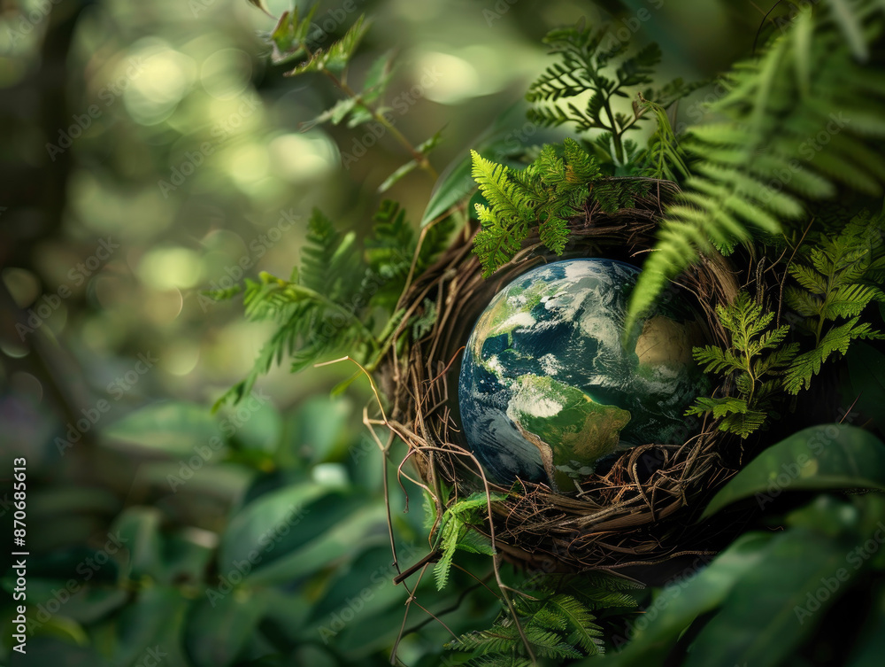 Poster a nest with a small planet inside of it