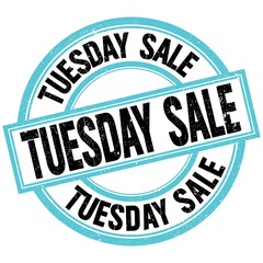 TUESDAY SALE text on blue-black round stamp sign