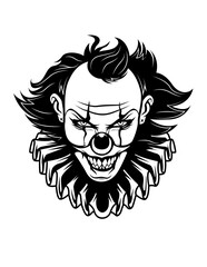Evil Clown | Halloween Custom | Horror | Spooky Killer Man | Creepy Carnival | Haunted | Original Illustration | Vector and Clipart | Cutfifle and Stencil