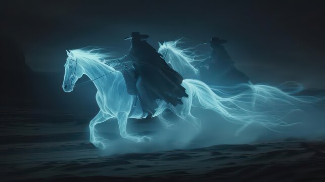 AIpowered ghost horses allow cowboys to traverse vast supernatural terrains at lightning speeds