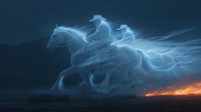 AIpowered ghost horses allow cowboys to traverse vast supernatural terrains at lightning speeds